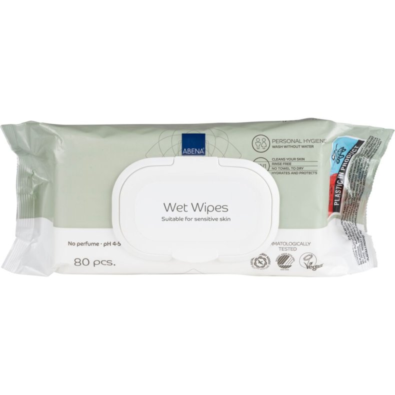V�dserviet, ABENA, Z-fold, 18x20cm, 80 stk., uden farve og parfume, med plastik l�g, engangs