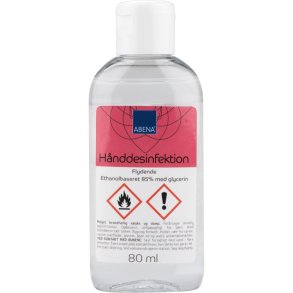 H�nddesinfektion, ABENA, 80 ml, 85% alkohol, med glycerin, flaske med klapl�g, flydende