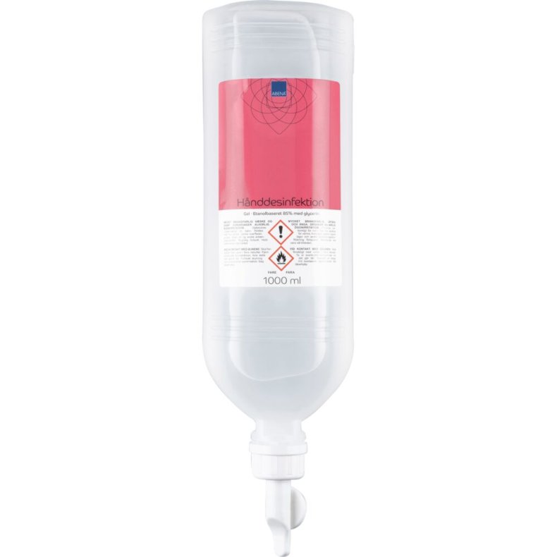 H�nddesinfektionsgel, ABENA, 1000 ml, 85% alkohol, med glycerin, standbag flaske til st�ldispenser