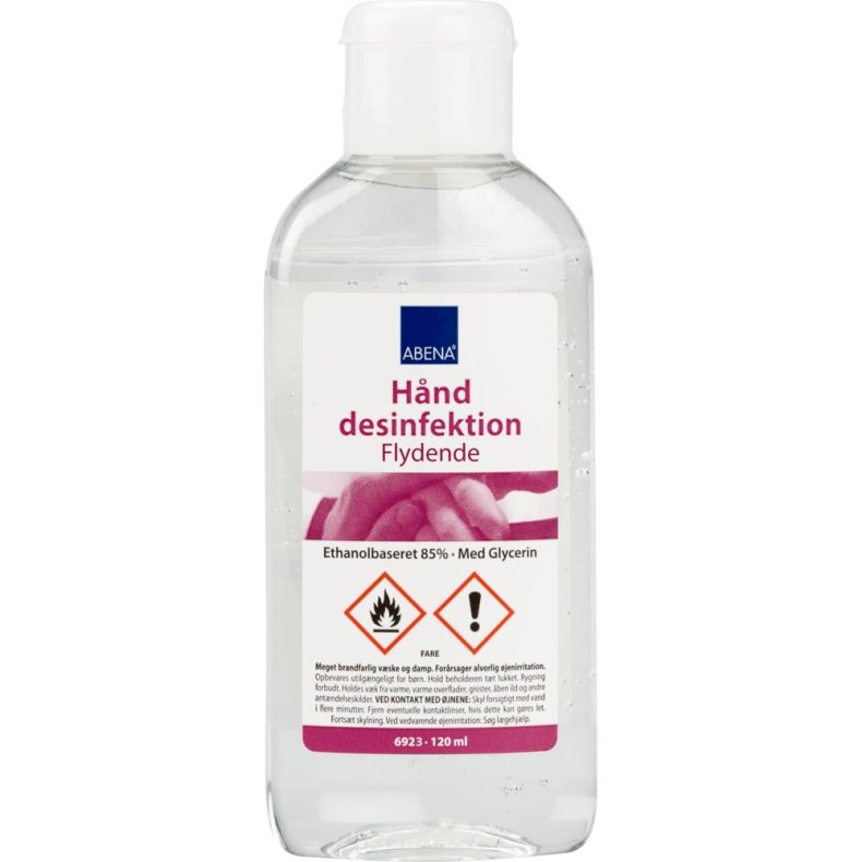 H�nddesinfektion, ABENA, 120 ml, 85% alkohol, med glycerin, flaske med klapl�g, flydende