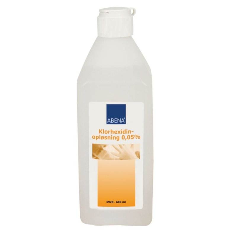 Klorhexidinopl�sning, ABENA, 600 ml, 0,05% Clorhexidin Digluconat,flaske med klikl�g