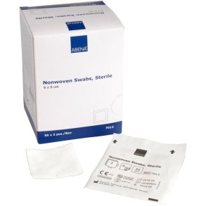 Nonwoven kompres, ABENA, 4-lags, 5x5cm, hvid, 2 stk./pouch, latexfri, steril *Denne vare tages ikke retur*