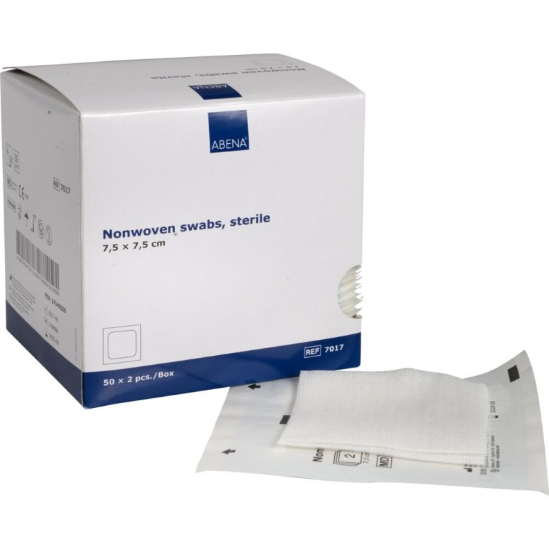 Nonwoven kompres, ABENA, 4-lags, 7,5x7,5cm, hvid, 2 stk./pouch, latexfri, steril *Denne vare tages ikke retur*