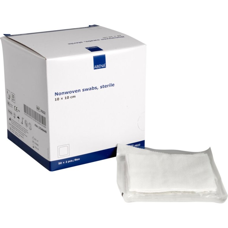 Nonwoven kompres, ABENA, 4-lags, 10x10cm, hvid, 2 stk./pouch, latexfri, steril *Denne vare tages ikke retur*