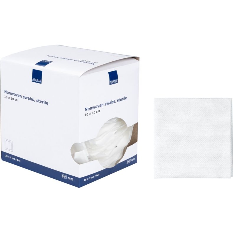 Nonwoven kompres, ABENA, 4-lags, 10x10cm, hvid, 5 stk./pouch, latexfri, steril *Denne vare tages ikke retur*