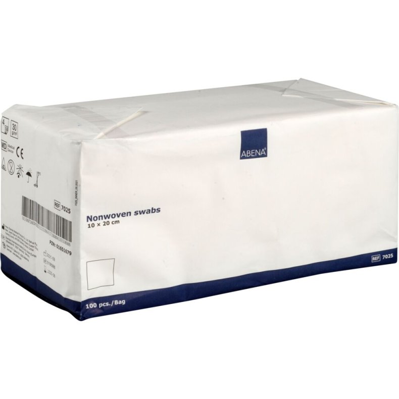 Nonwoven kompres, ABENA, 4-lags, 10x20cm, hvid, latexfri, usteril