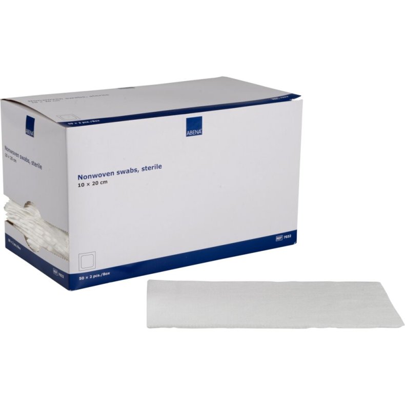 Nonwoven kompres, ABENA, 4-lags, 10x20cm, hvid, 2 stk./pouch, latexfri, steril *Denne vare tages ikke retur*