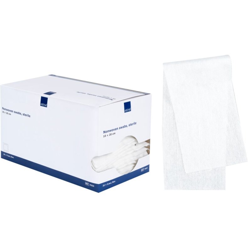 Nonwoven kompres, ABENA, 4-lags, 10x20cm, hvid, 5 stk./pouch, latexfri, steril *Denne vare tages ikke retur*