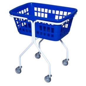 Vaskerivogn, 650x480x740mm, 50 l, hvid, plast/pulverlakeret st�l/gummi, med 4 hjul, firkantet bl� kurv *Denne vare tages ikke retur*