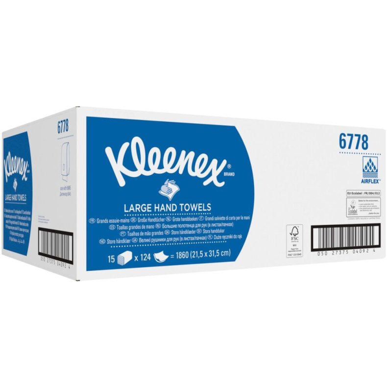 H�ndkl�deark, Kimberly-Clark Kleenex, 2-lags, Z-fold, 31,8x21,5cm, 10,6 cm, hvid, blandingsfibre