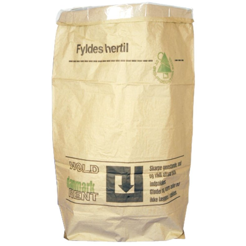 Papirs�k, 2-lags, 110 l, brun, papir, 70x95+25cm, v�dst�rk, p�trykt "Hold Danmark rent",  50 my PE indl�g