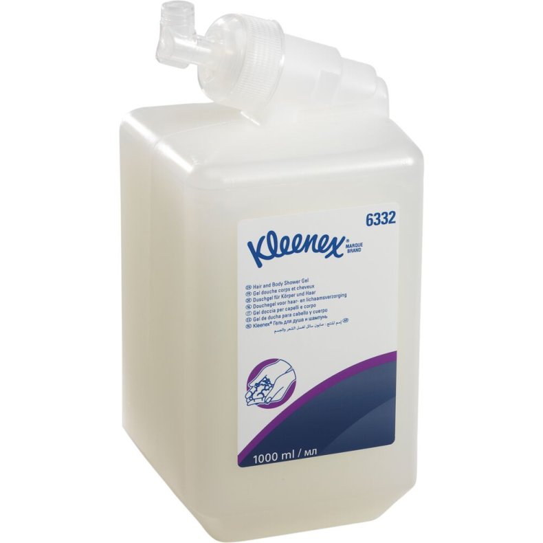H�r og bodyshampoo, Kimberly-Clark Kleenex, 1000 ml, med parfume og balsam,1 ml pr. dosering