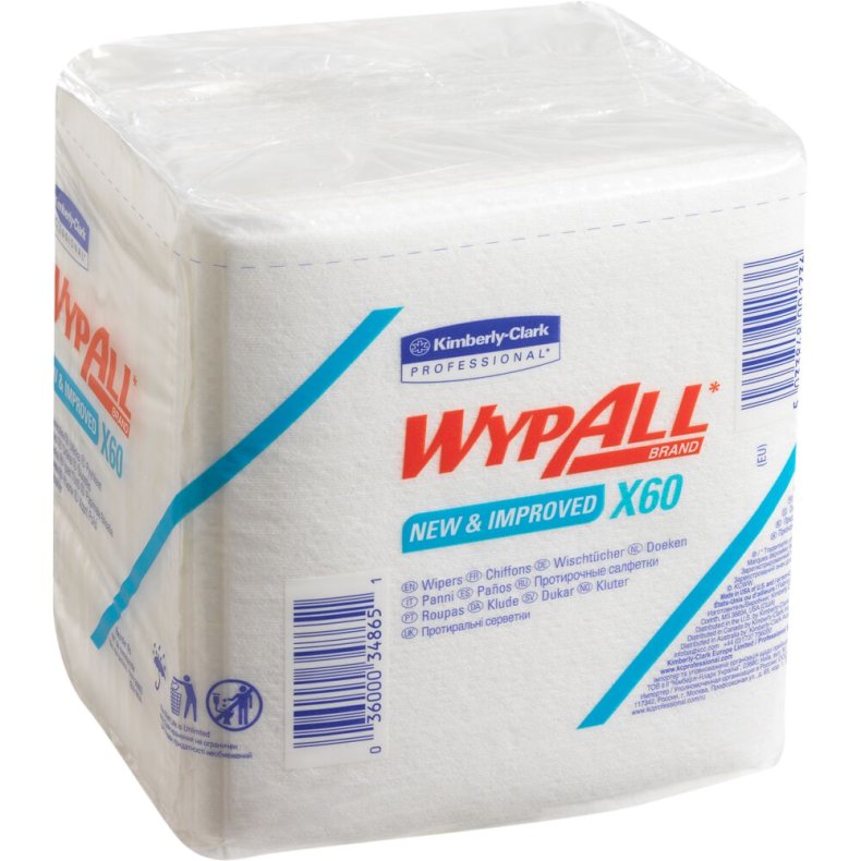 Industriaft�rring, Kimberly-Clark WyPall X60, 1-lags, 30,5x31,8cm, hvid, nonwoven