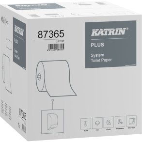 Toiletpapir, Katrin Plus, 2-lags, 85,5m x 10cm, �13,5cm, hvid, nyfiber