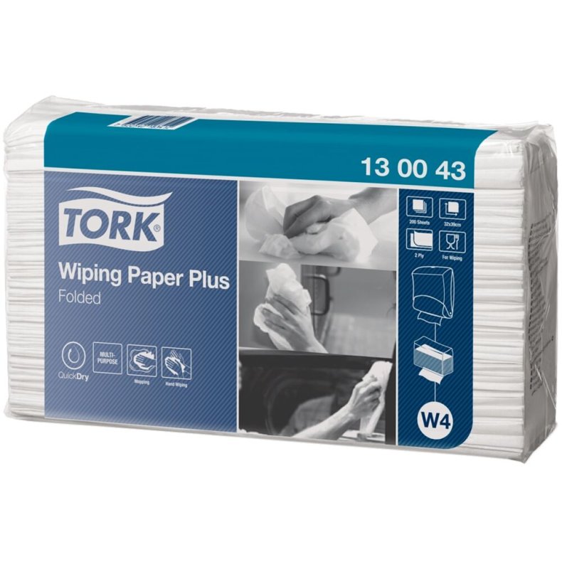 Industriaft�rring, Tork W4 Plus, 2-lags, 32,4x38,5cm, hvid, nyfiber