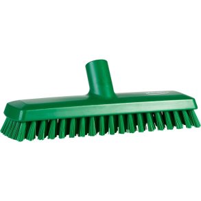 Gulvskrubbe med vandgenneml�b, Vikan, 27x7,5x9,5cm, gr�n, polyester/PP/rustfrit st�l, 27 cm, meget stiv *Denne vare tages ikke retur*
