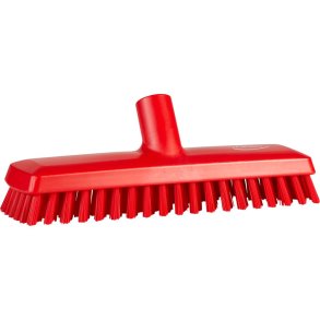 Gulvskrubbe med vandgenneml�b, Vikan, 27x7,5x9,5cm, r�d, polyester/PP/rustfrit st�l, 27 cm, meget stiv *Denne vare tages ikke retur*