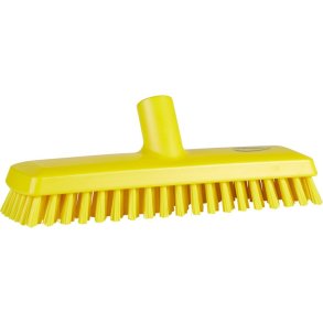 Gulvskrubbe med vandgenneml�b, Vikan, 27x7,5x9,5cm, gul, polyester/PP/rustfrit st�l, 27 cm, meget stiv *Denne vare tages ikke retur*