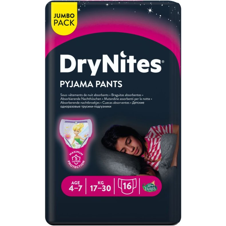 B�rneble, bukseble, DryNites Pyjama Pants, 4-7 �r, med print, pige, 17-30 kg