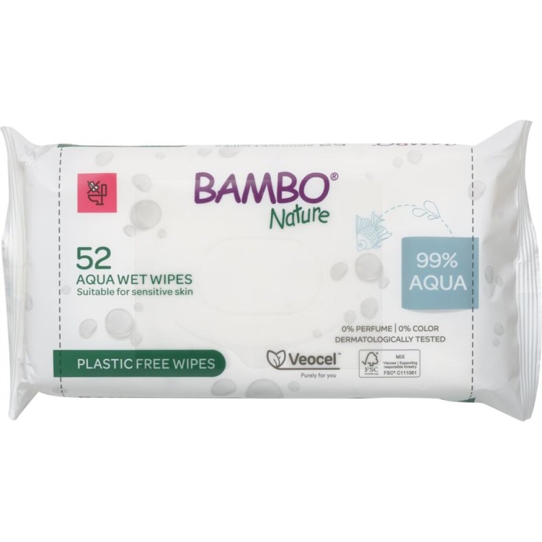V�dserviet, Bambo Nature, Z-fold, 18x17cm, 99% vand, 52 stk. , uden farve og parfume, engangs