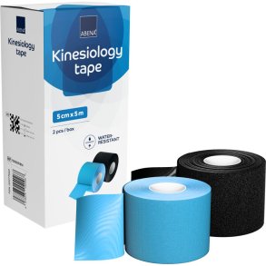 Kinesiologitape, ABENA, 5m x 5cm, 2-pak, sort og bl�, latexfri, usteril