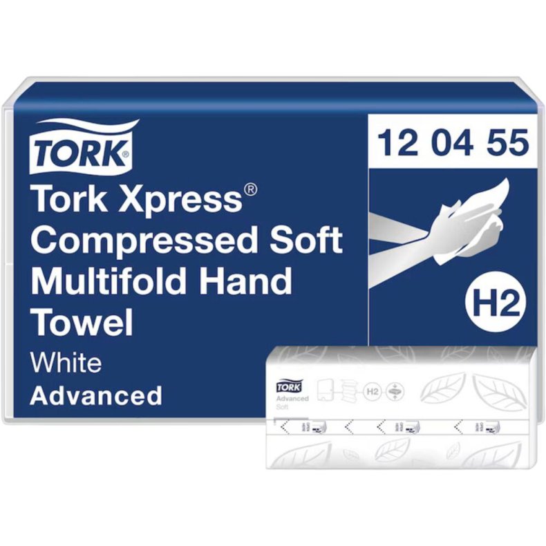 H�ndkl�deark, Tork Xpress H2 Soft, 2-lags, Z-fold, 24,2x21,2cm, 8,2 cm, hvid, nyfiber, komprimeret