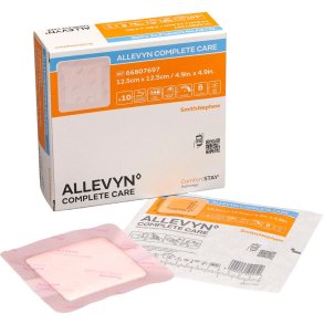 Skumbandage, Allevyn Complete care Square, M, 12,5x12,5cm, lyser�d, m/ silikonekl�b, steril, engangs, engangs *Denne vare tages ikke retur*