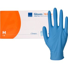 Unders�gelseshandske, ABENA Classic, M, bl�, nitril, pudderfri, 30 stk.